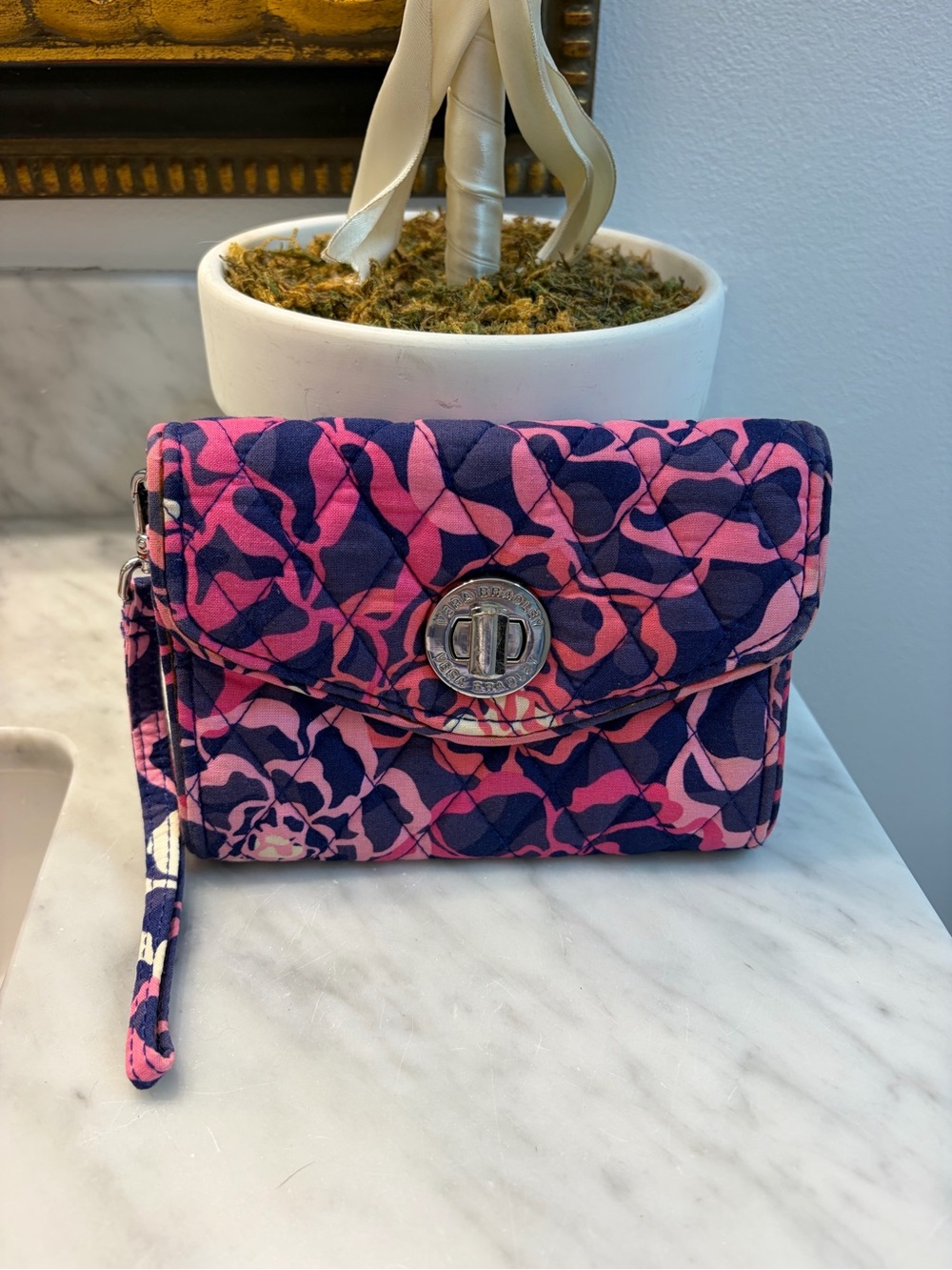 Vera Bradley Pink & Purple Quilted Wristlet Wallet with Turnlock